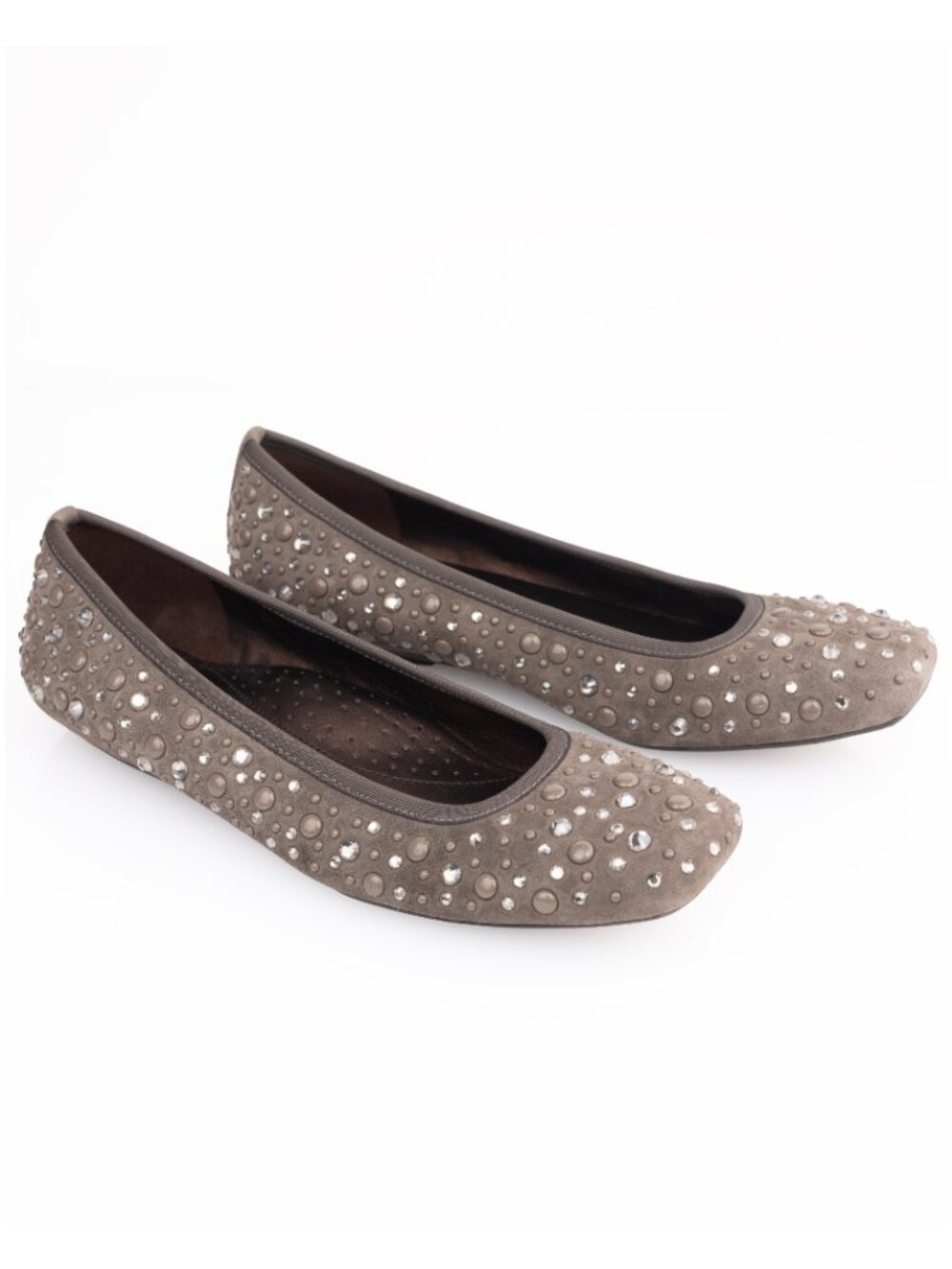 Vaneli Taupe Gray Rhinestone Covered Square Toe Ballet Flats Size 6.5